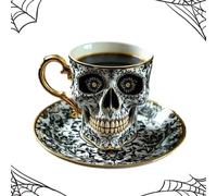 Royal Crâne tasse de café, tasse de café crâne, tasse de thé en porcelaine gothique avec or Trim, Halloween thème tasses de tête de squelette, pour les amateurs de café et les collectionneurs (A)