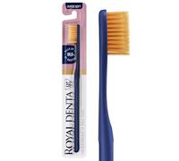 Royal Denta Brosse à Dent Extra Souple Interdentaire avec Brins de Deux Longueurs et Particules d'Or, Brosse à Dents Douce pour Gencives Sensibles, Bleu