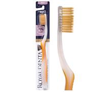Royal Denta Brosse à Dent Souple Interdentaire avec Brins de Deux Longueurs et Particules d'Or, Brosse à Dents pour Gencives Sensibles, Antibactérienne, Jaune