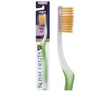 Royal Denta Brosse à Dent Souple Interdentaire avec Brins de Deux Longueurs et Particules d'Or, Brosse à Dents pour Gencives Sensibles, Antibactérienne, Vert