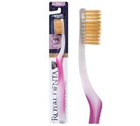 Royal Denta Brosse à Dent Souple Interdentaire avec Brins de Deux Longueurs et Particules d'Or, Brosse à Dents pour Gencives Sensibles, Antibactérienne, Rose