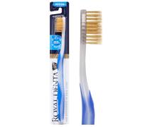 Royal Denta Brosse à Dents Interdentaire pour Adultes, Brins Double Longueur Infusés Or, Anti-Plaque & Soin des Gencives, Brosse à Dents Manuelle Medium, Manche Ergonomique, Bleu