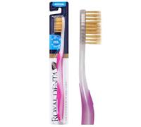 Royal Denta Brosse à Dents Interdentaire pour Adultes, Brins Double Longueur Infusés Or, Anti-Plaque & Soin des Gencives, Brosse à Dents Manuelle Medium, Manche Ergonomique, Rose