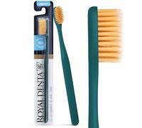 Royal Denta Brosse à Dents Interdentaire pour Adultes, Brins Double Longueur Infusés Or, Anti-Plaque & Soin des Gencives, Brosse à Dents Manuelle Medium, Vert