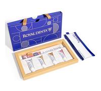 Royal Denta Coffret cadeau de voyage - Coffret cadeau de luxe avec brosse à dents argentée extra douce, étui de voyage résistant à l'eau et dentifrice de voyage, bleu marine