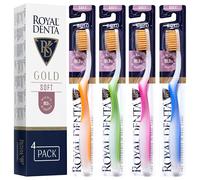 Royal Denta Gold Lot de 4 Brosses à Dents Souples pour Dents et Gencives Sensibles, Brins Double Longueur pour Nettoyage Interdentaire, Particules d'Or Antibactériennes, Multicolore