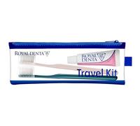 Royal Denta Kit de voyage Duo Sensitive - Brosse à dents et dentifrice de voyage avec dentifrice hydroxyapatite de 20 g, 2 brosses à dents extra douces argentées, capuchons de brosse et étui résistant