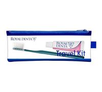 Royal Denta Kit de voyage Solo Sensitive - Ensemble brosse à dents et dentifrice de voyage avec dentifrice hydroxyapatite de 20 g, brosse à dents extra douce argentée, capuchons de brosse et étui
