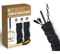 Royal Designs, Inc. Lot de 2 housses de cordon et de chaîne en tissu de type soie de 1,2 m pour lustre, gestion des chaînes et des câbles, fermeture tactile, Noir