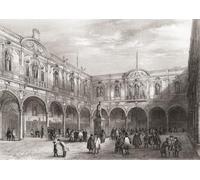 Royal Exchange London England XIXe siècle Ce bâtiment a été détruit par un incendie en 1838. De l'histoire de Londres : Illustré par Views in London and Westminster publié vers 1838. Poster imprimé