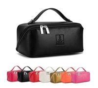 ROYAL FAIR Trousse de maquillage de voyage, grande capacité, pour femmes, en cuir PU, sac portable étanche, ouvert, plat, organisateur de maquillage avec séparateur et poignée, Noir , Classique