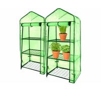 Royal Gardineer : 2 serres en film 4 étages avec porte enroulable - transparent vert Vert G