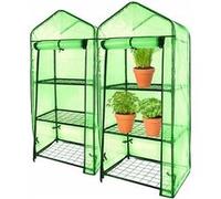 : 2 serres en film 4 étages avec porte enroulable - transparent vert