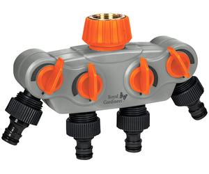 Royal Gardineer Répartiteur d'eau réglable à 4 voies avec raccord métallique