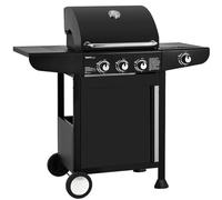 Royal Gourmet Barbecue Gaz à 3 Brûleurs avec Brûleur Latéral, Gril à Gaz sur Chariot de Puissance 11,5 KW avec 2 Grille en Fonte et 2 Tables d’Appoint, Adapté pour Jardin et Extérieure, Noir