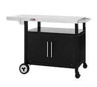 Royal Gourmet Chariot de Barbecue avec Table latérale Pliable avec poignée pour Serviette, Meuble Bas, Chariot de Barbecue avec Plateau de Table en Acier Inoxydable, Chariot de Service avec roulettes