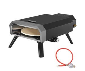 Royal Gourmet Four à pizza compact à gaz avec pierre à pizza 4 kW Four à gaz avec tuyau à gaz et régulateur Four avec pieds pliants pour camping en plein air