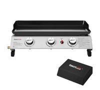Royal Gourmet Plancha Gaz 3 Brûleurs 7,5 KW，Plaque en Acier Émaillé avec Surface Cuisson 62,5 x 36,5 cm，Portable pour Le Camping et l' Extérieur, Noir