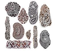Royal kraft En bois Timbres pour Bloc Impression sur Sari Frontière, Textile, Argile, Poterie, Tatouage (Set de 10) MXtag0004