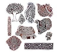Royal kraft En bois Timbres pour Bloc Impression sur Sari Frontière, Textile, Argile, Poterie, Tatouage (Set de 10) MXtag0003