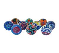 Royal Kraft Ensemble de 10 boutons de tirage en céramique peints multi bleus vintage pour placard de cuisine, porte et tiroir, garde-robe, armoire Sknob020