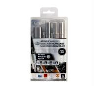 Royal & Langnickel Lot de 4 marqueurs pour peinture acrylique Argenté Tailles 0,7 mm, 1,2 mm, 2 mm, 12 mm.