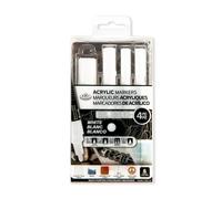 Royal & Langnickel Lot de 4 marqueurs pour peinture acrylique Blanc Tailles assorties 0,7 mm, 1,2 mm, 2 mm, 12 mm.