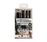 Royal & Langnickel Lot de 4 marqueurs pour peinture acrylique Noir Tailles 0,7 mm, 1,2 mm, 2 mm, 12 mm.