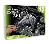 Royal & Langnickel - Set d'images à gratter Animaux domestiques, argent, 6 images, cheval, chiots et compagnie, images à gratter pour enfants et adultes, avec 2 crayons à gratter et des modèles