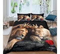 Royal Lion Couple Ensemble De Literie Microfibre résistante 3 Pièces 3D Effet Douce Artistique Animal Portrait Parure de Lit avec Fermeture Éclair Confortable for Chambre Enfants Single（135x200cm）