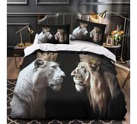 Royal Lion Duo Parure de Lit 3D Imprimé Microfibre 3 Pièces 2xTaies Douce Kingly Animal Portraits Ensemble De Literie Hypoallergique Entretien Facile for Enfants Garçons Filles Single（140x200cm）