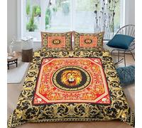 Royal Lion Emblem Housse de Couette 3 Pièces Microfibre résistante 3D Imprimée Respirante Baroque Ornate Design Parure de Lit avec Fermeture Éclair Douce for Enfant Single（135x200cm）