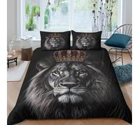 Royal Lion King Parure de Lit 3 Pièces Imprimé en 3D Facile d'entretien Digital Art Portrait Ensemble De Literie avec Taie d'oreiller Hypoallergique for Hommes Enfants Super King（260x220cm）