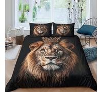 Royal Lion King Parure de Lit Microfibre 3 pièces Imprimé en 3D Hypoallergique Digital Art Portrait Ensemble De Literie avec Fermeture Éclair Respirante for Garçons Adolescents Single（140x200cm）