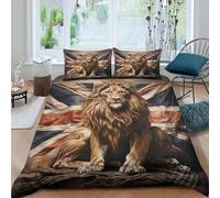 Royal Lion Linge de Lit Microfibre 3 Pièces Imprimé en 3D Facile d'entretien British Flag Style Housse de Couette avec Taie d'oreiller Hypoallergique for Chambre Enfants Super King（260x220cm）