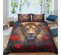 Royal Lion Portrait Parure de Lit Microfibre résistante 3 pièces 3D Imprimée Léger Fantaisie Art Style Housse de Couette avec Taie d'oreiller Entretien Facile for Ado Double（200x200cm）