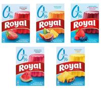 Royal Mix - Gélatine en poudre avec un mélange de saveurs | Fraise | Tropical | Fruits des bois | Pastèque | Ananas - 0% sucres ajoutés | 5 sachets de 31g.