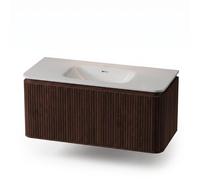Royal Plaza Terra Edge Ensemble meuble de salle de bains - 100x44.7x46cm - vasque en solid surface blanc mat - 1 vasque - sans trou de robinet - 2 tiroirs - châtaigne (noyer) SW1449113/SW1418388