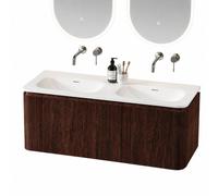 Royal Plaza Terra Edge Ensemble meuble de salle de bains - 120x44.7x46cm - vasque en solid surface blanc mat - 2 vasques - sans trous de robinet - 2 tiroirs - châtaignier (noyer) SW1449115/SW1418386