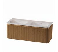 Royal Plaza Terra Edge Ensemble meuble de salle de bains - 120x44.7x46cm - vasque en solid surface blanc mat - 2 vasques - sans trous de robinet - 2 tiroirs - sandwood (chêne clair) SW1449114/SW141838