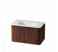 Royal Plaza Terra Ensemble meuble de salle de bains - 80x47x46cm - vasque en solid surface blanc mat - 1 vasque - sans trou de robinet - 2 tiroirs - châtaignier (noyer) SW1174098/SW1418390