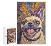 Royal Pug with Feathered Crown Puzzle 1000 Pièces Educa Jouet en Bois Cadeau Unique Décoration Intérieure Jeu Éducatif Challenge Toy Adultes Et Enfants À Partir De 14 Ans 1000 PCS