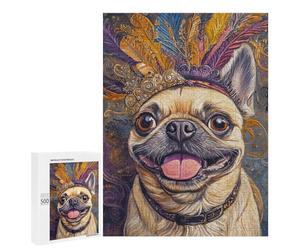 Royal Pug with Feathered Crown Puzzle 500 Pièces Educa Jouet en Bois Cadeau Unique Décoration Intérieure Jeu Éducatif Challenge Toy Adultes Et Enfants À Partir De 14 Ans 500 PCS