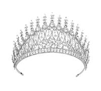 Royal Queen Crown Big Diadem Bride Tiaras and Crowns for Women Wedding Dress Hair Jewelry Princess Birthday Headdress pour Mariages(Silver White)