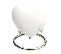 Royal Rapture Love Urn for Ashes Funeral Memorial Cremation Keepsake Heart & Stand (White Plain 3")