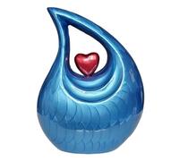 Royal Rapture Urn for Ashes Cremation Memorial Funeral Teardrop Jar Love Urns Decorative Human Adult Child (Blue- Red Heart, 12") RT02-02
