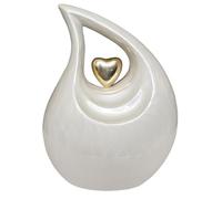 Royal Rapture Urne funéraire funéraire en Forme de Goutte d'eau pour Cendres - Urne décorative Humaine Adulte Enfant (Blanc/cœur doré, 30,5 cm) RT02-03