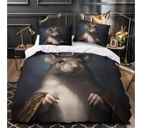 Royal Rat King Housse de Couette 3D Imprimée Microfibre Hypoallergique 3 Pièces Taie Douce Fantasy Animal Portrait Ensemble De Literie Respirante Léger for Garçons Adolescents Super king（260x220cm）
