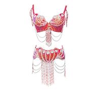 ROYAL SMEELA Ensemble de Costume Belly Dance de Professionnel pour Femme Carnaval Bellydance Soutien-Gorge et Ceinture, Red