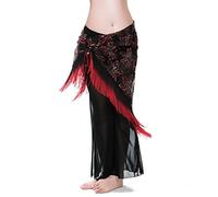 ROYAL SMEELA Femme Belly Dance Vêtements Double Couleur Tassel Hip Écharpe, Red
